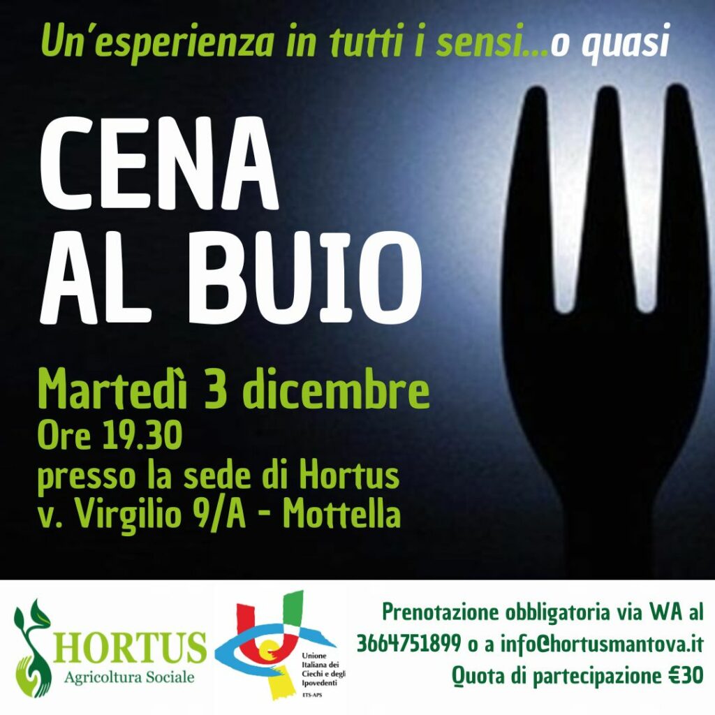 Locandina CENA AL BUIO 3 dicembre 
